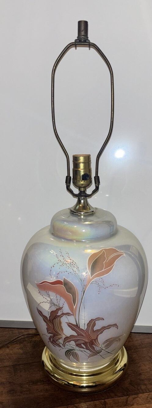 Luster Ginger Jar Lily Lamp - Hand Painted Porcelain Base